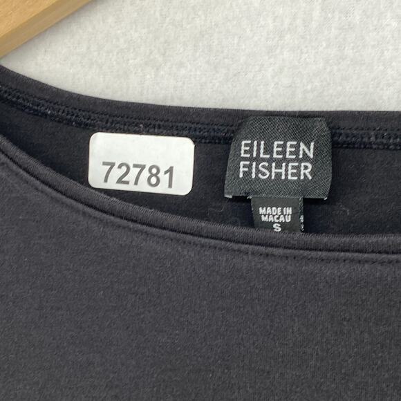 EILEEN FISHER Top S Cotton Interlock Jersey Boat Neck 3/4 Sleeve Black - Picture 12 of 12